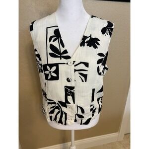 Paper Heart Black And‎ White Floral Linen Blend Vest Top, Large